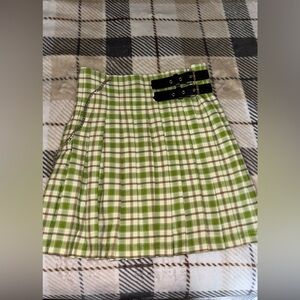 AKIRA Green Plaid A-Line Skirt with Chain Detail
